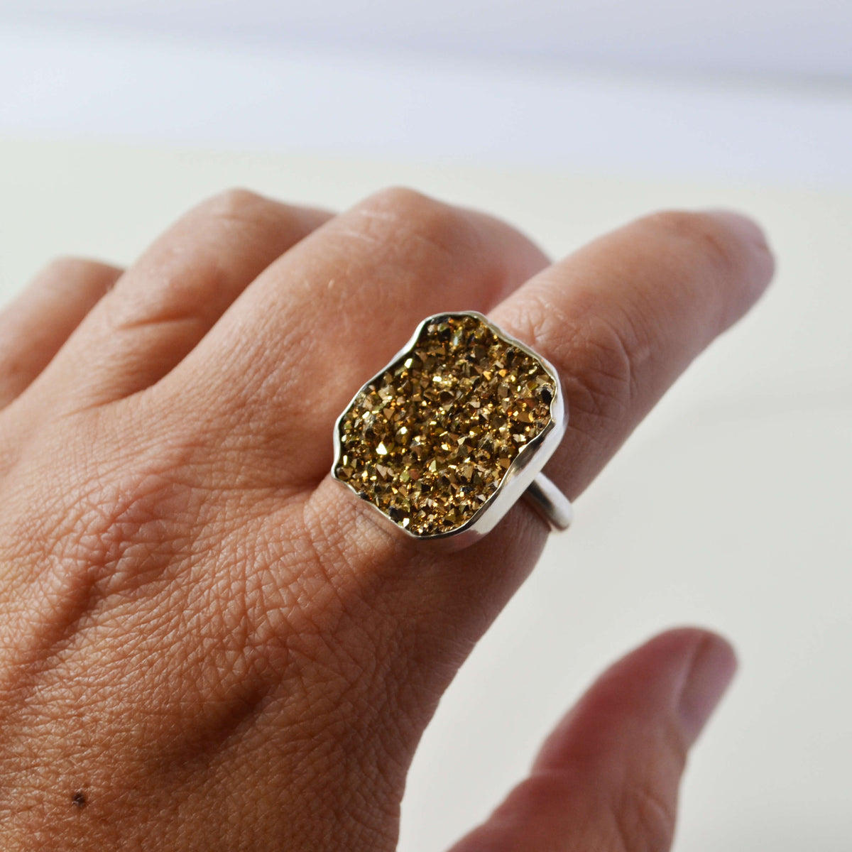 Gold Druzy Sterling Silver Ring, One of a Kind