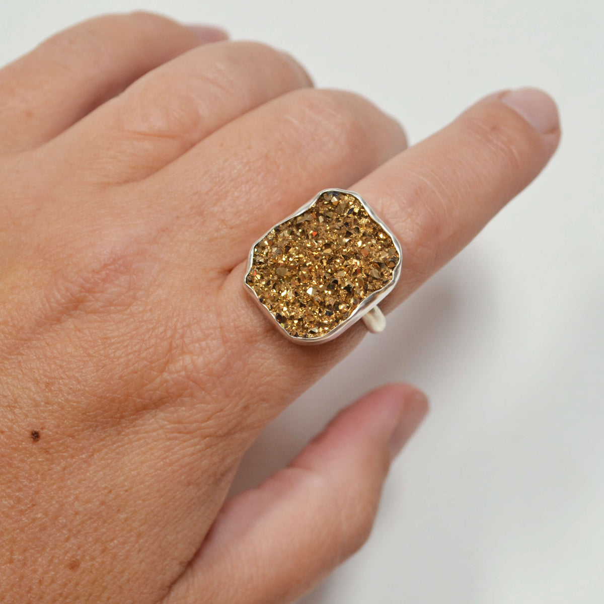 Gold Druzy Sterling Silver Ring, One of a Kind