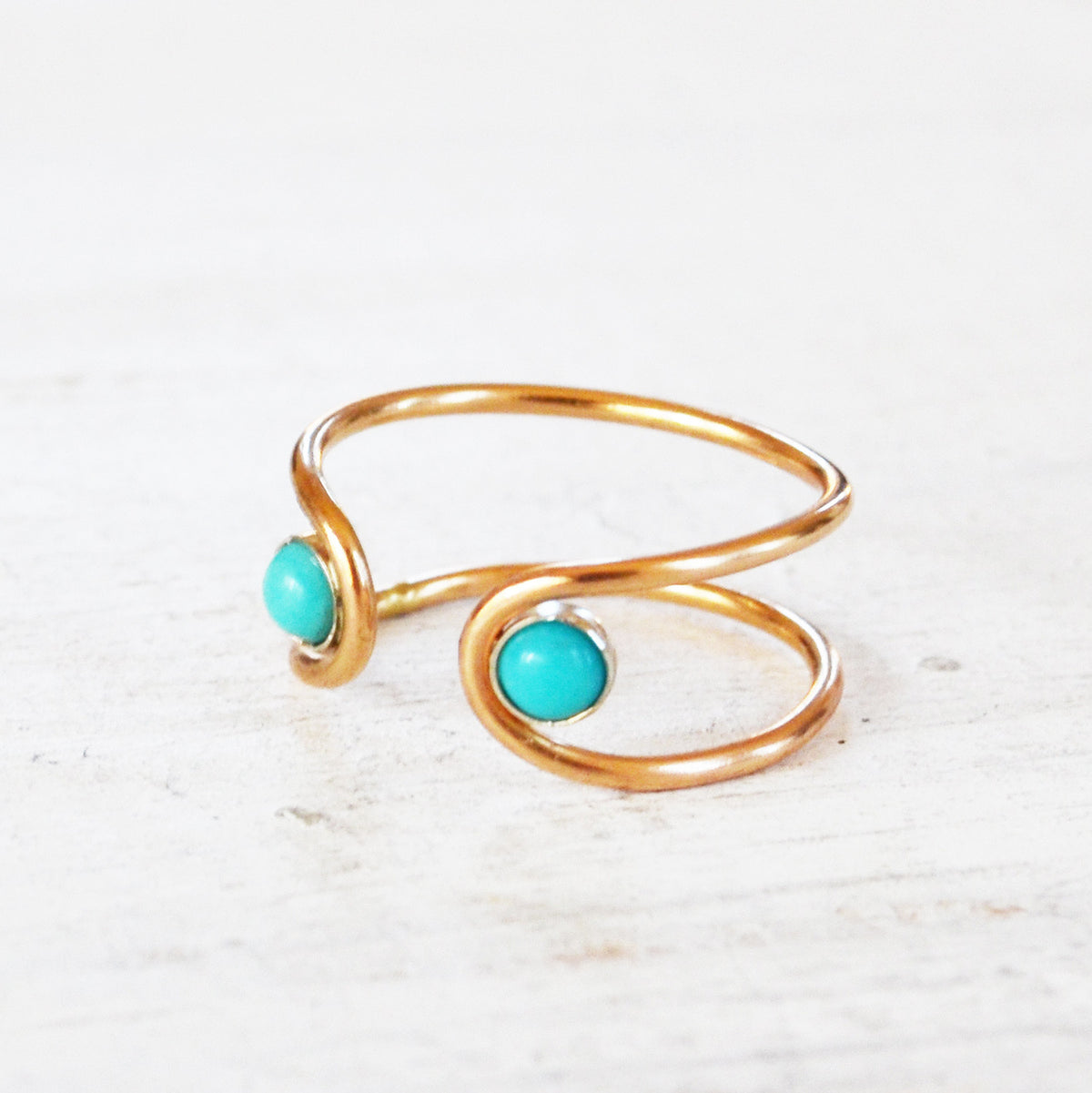 Double Orbit Turquoise Ring, Gold or Silver