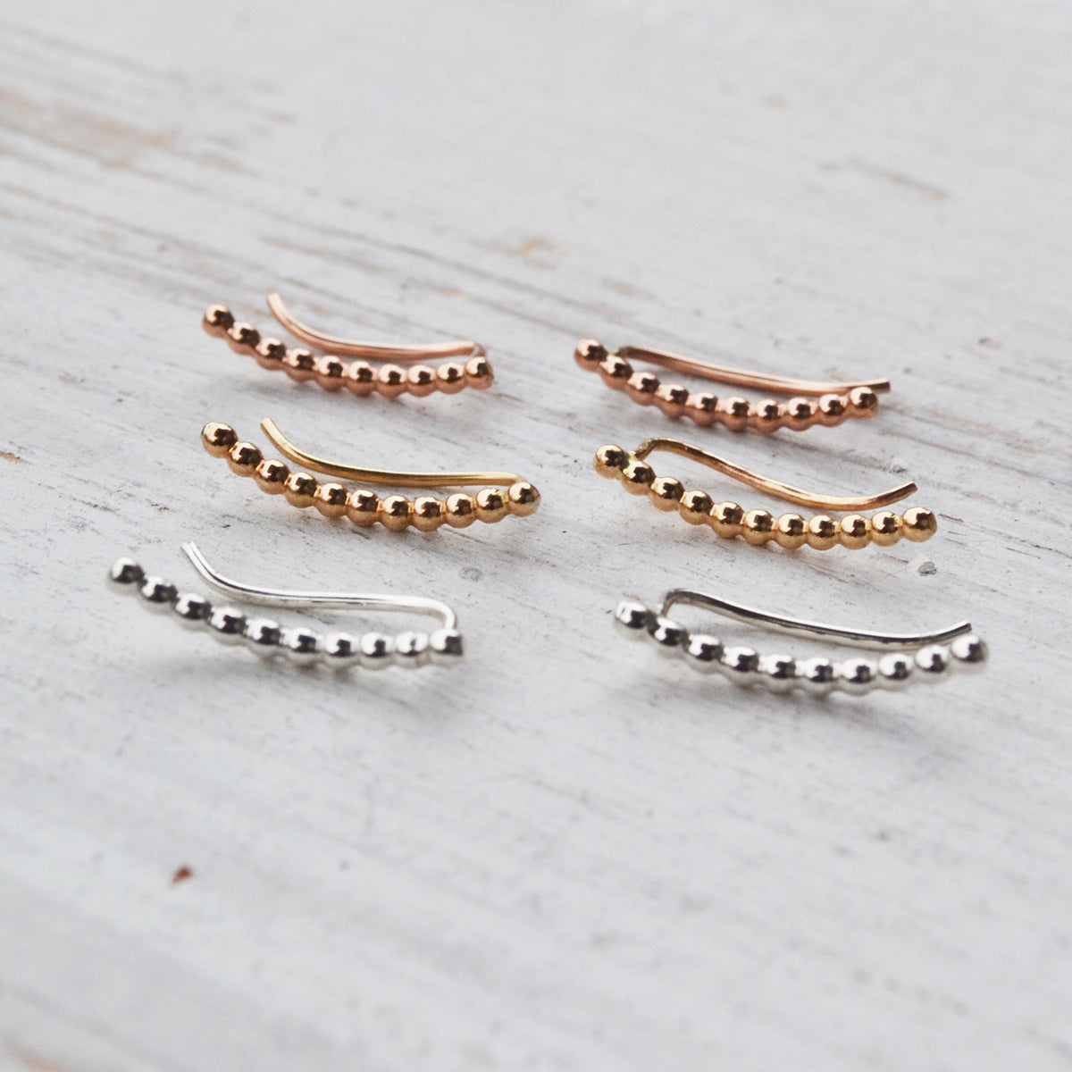 Mini Beaded Ear Climbers, Gold, Rose Gold, or Silver