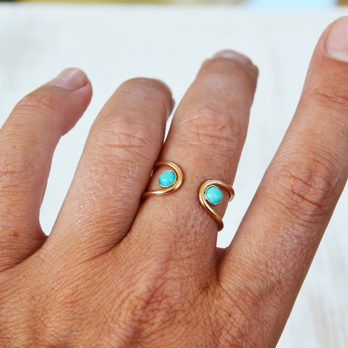 Double Orbit Turquoise Ring, Gold or Silver
