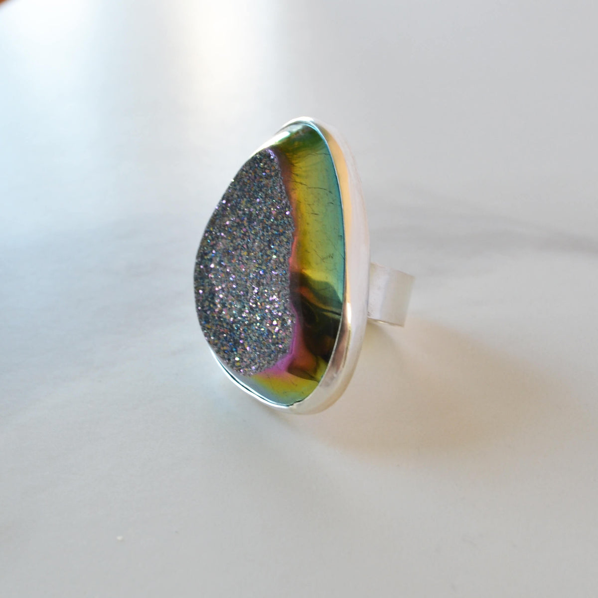 Metallic Rainbow Druzy Sterling Silver Ring, One of a Kind