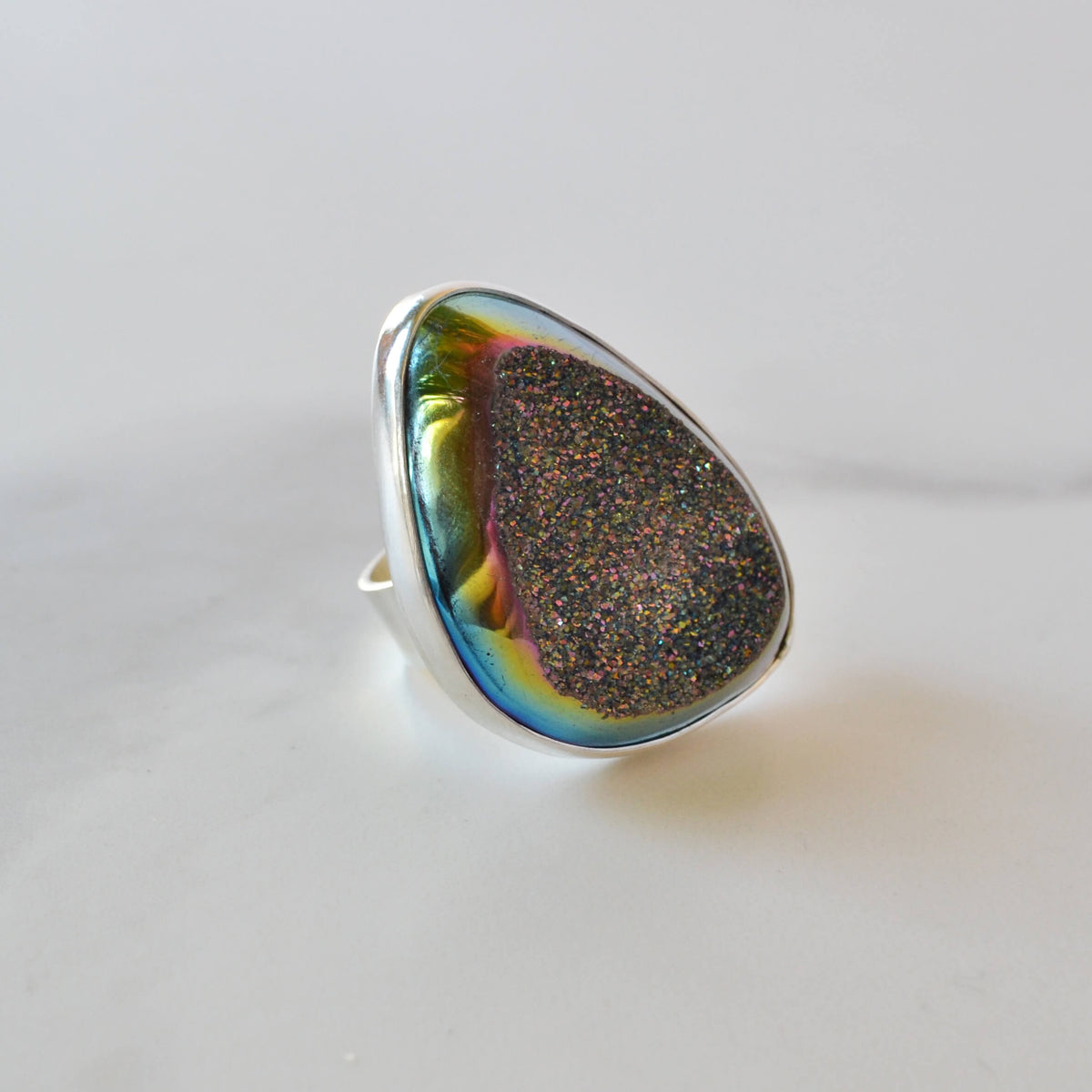 Metallic Rainbow Druzy Sterling Silver Ring, One of a Kind