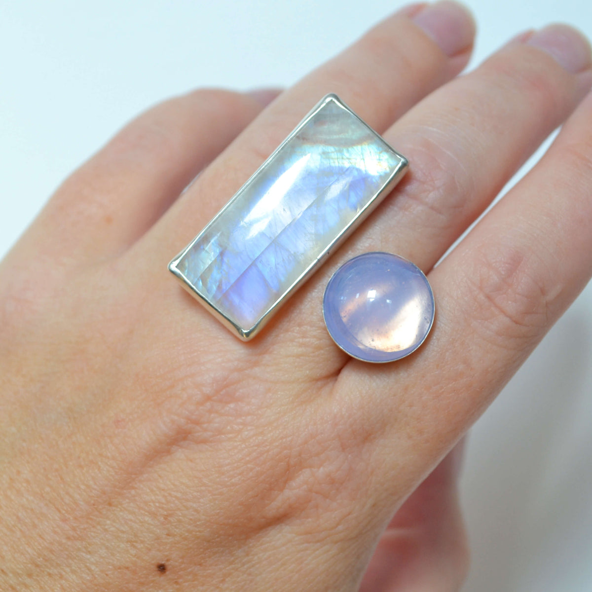 Double Moonstone Statement Two Finger Ring, One of a Kind