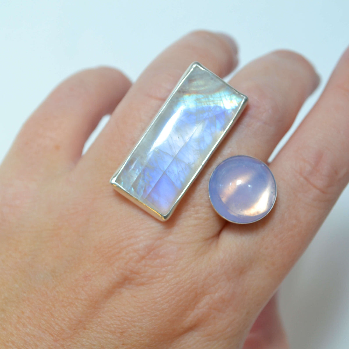 Double Moonstone Statement Two Finger Ring, One of a Kind