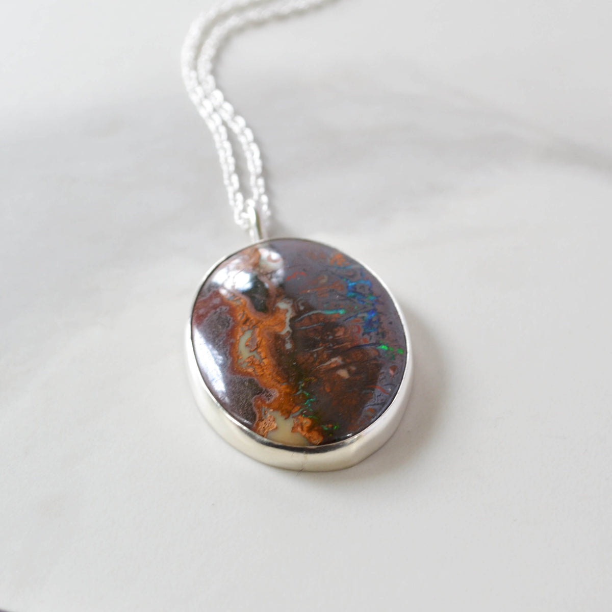 Australian Boulder Opal Sterling Silver Statement Necklace, One of a Kind