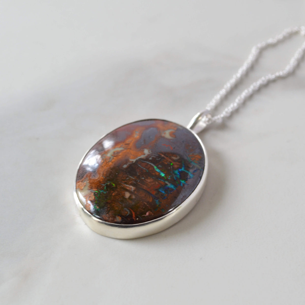Australian Boulder Opal Sterling Silver Statement Necklace, One of a Kind