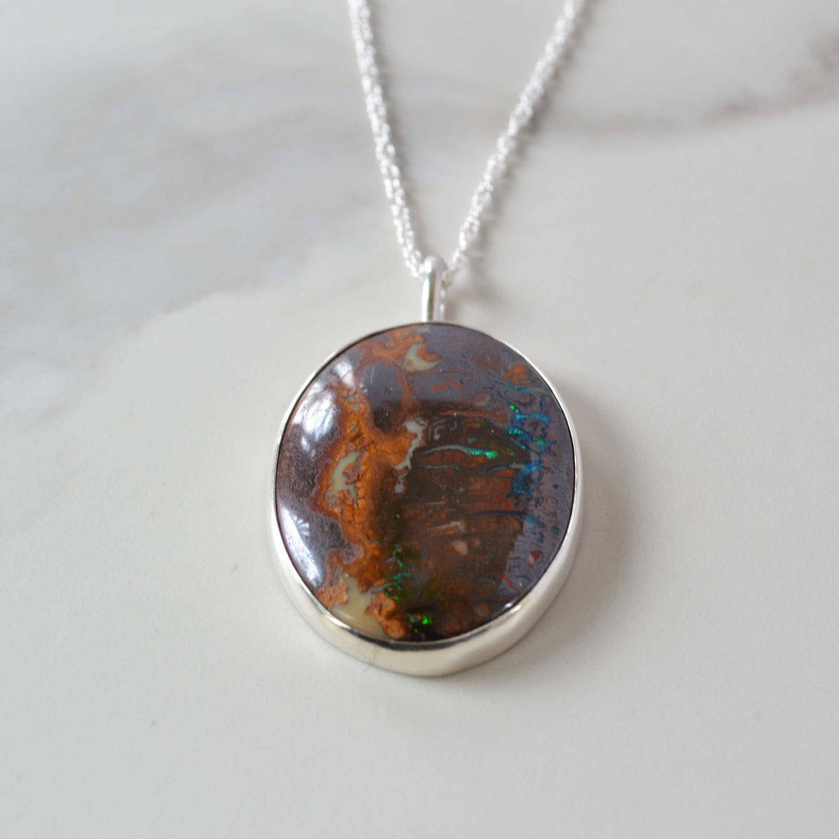 Australian Boulder Opal Sterling Silver Statement Necklace, One of a Kind
