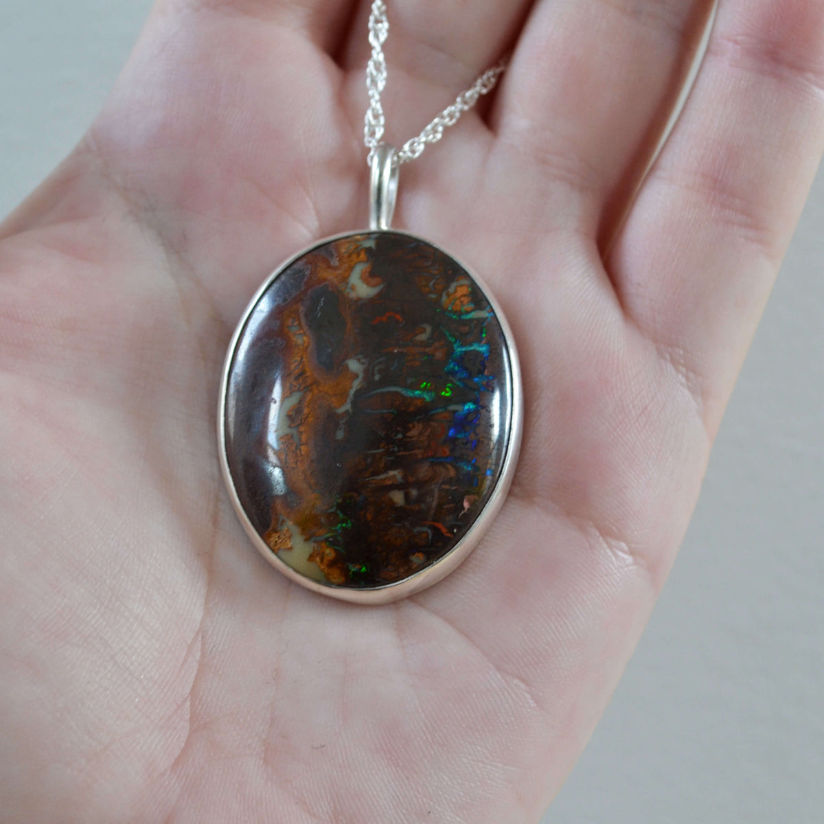 Australian Boulder Opal Sterling Silver Statement Necklace, One of a Kind
