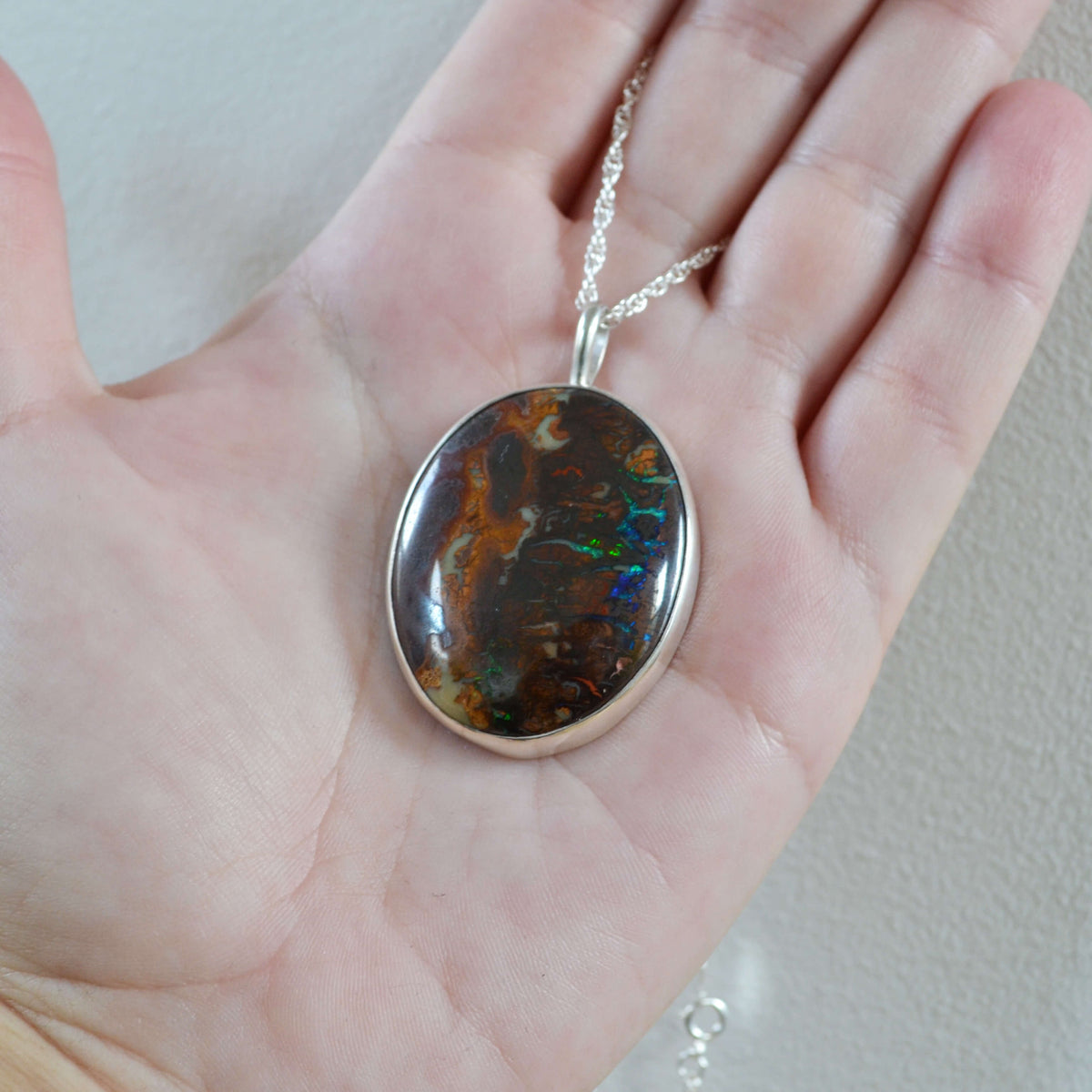 Australian Boulder Opal Sterling Silver Statement Necklace, One of a Kind