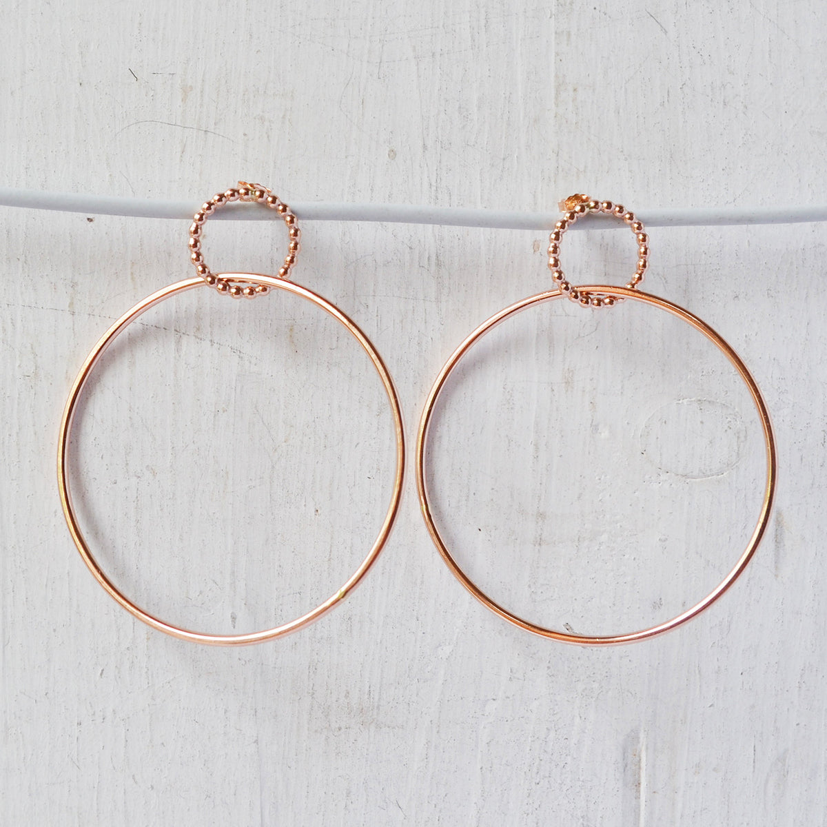 Beaded Double Hoop Earrings, Gold or Silver