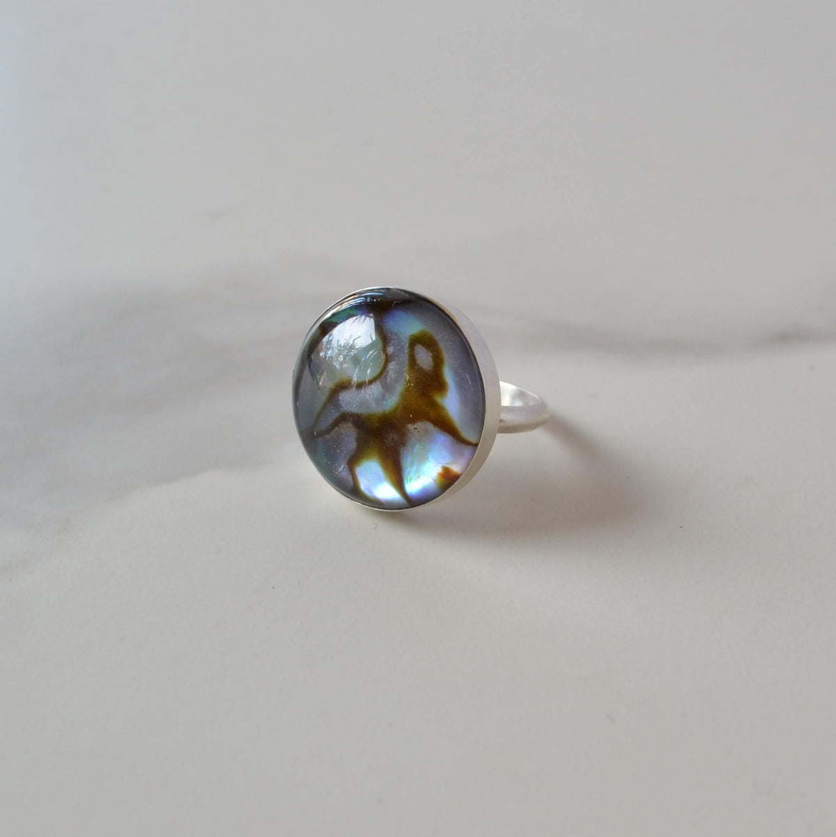 Crystal Abalone Shell Silver Ring, One of a Kind