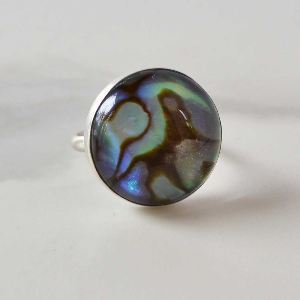Crystal Abalone Shell Silver Ring, One of a Kind