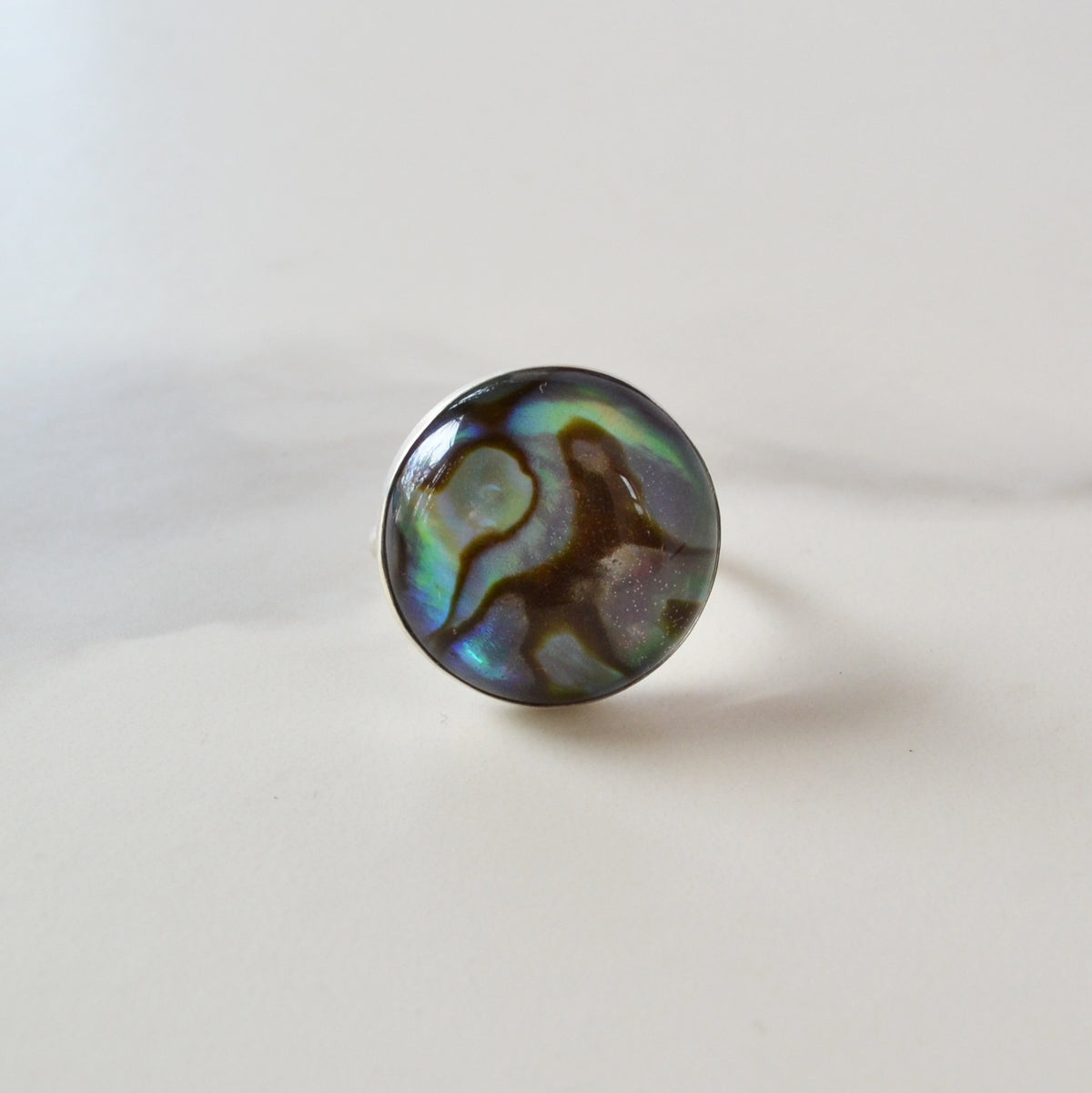 Crystal Abalone Shell Silver Ring, One of a Kind