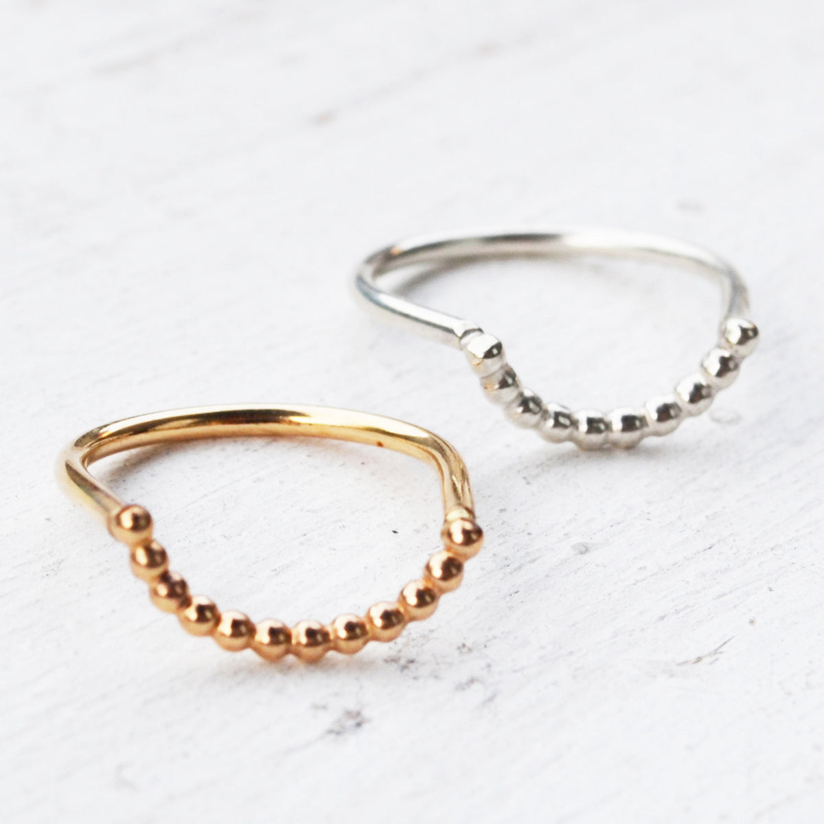 Beaded Curve Rings, Gold or Silver