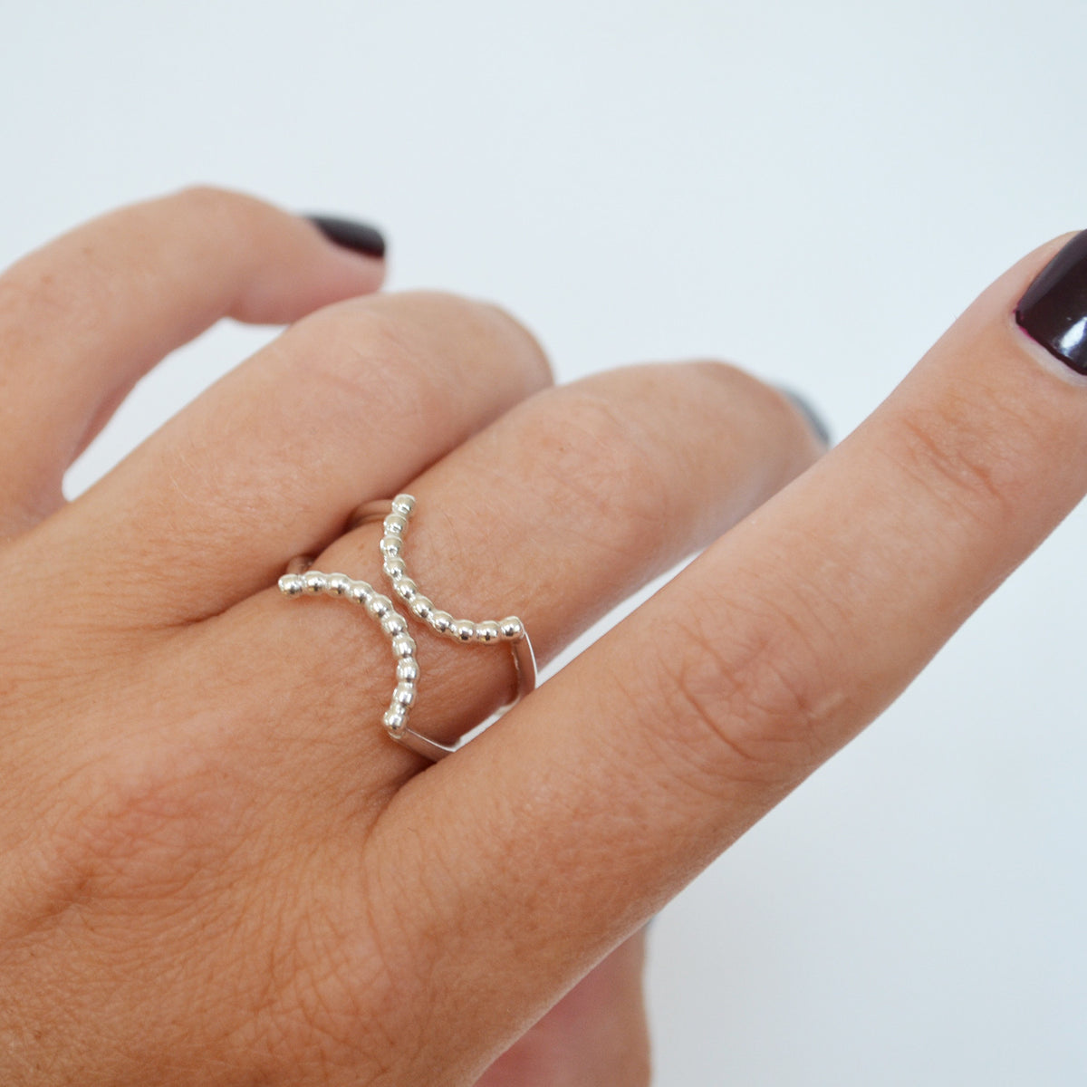 Beaded Curve Rings, Gold or Silver