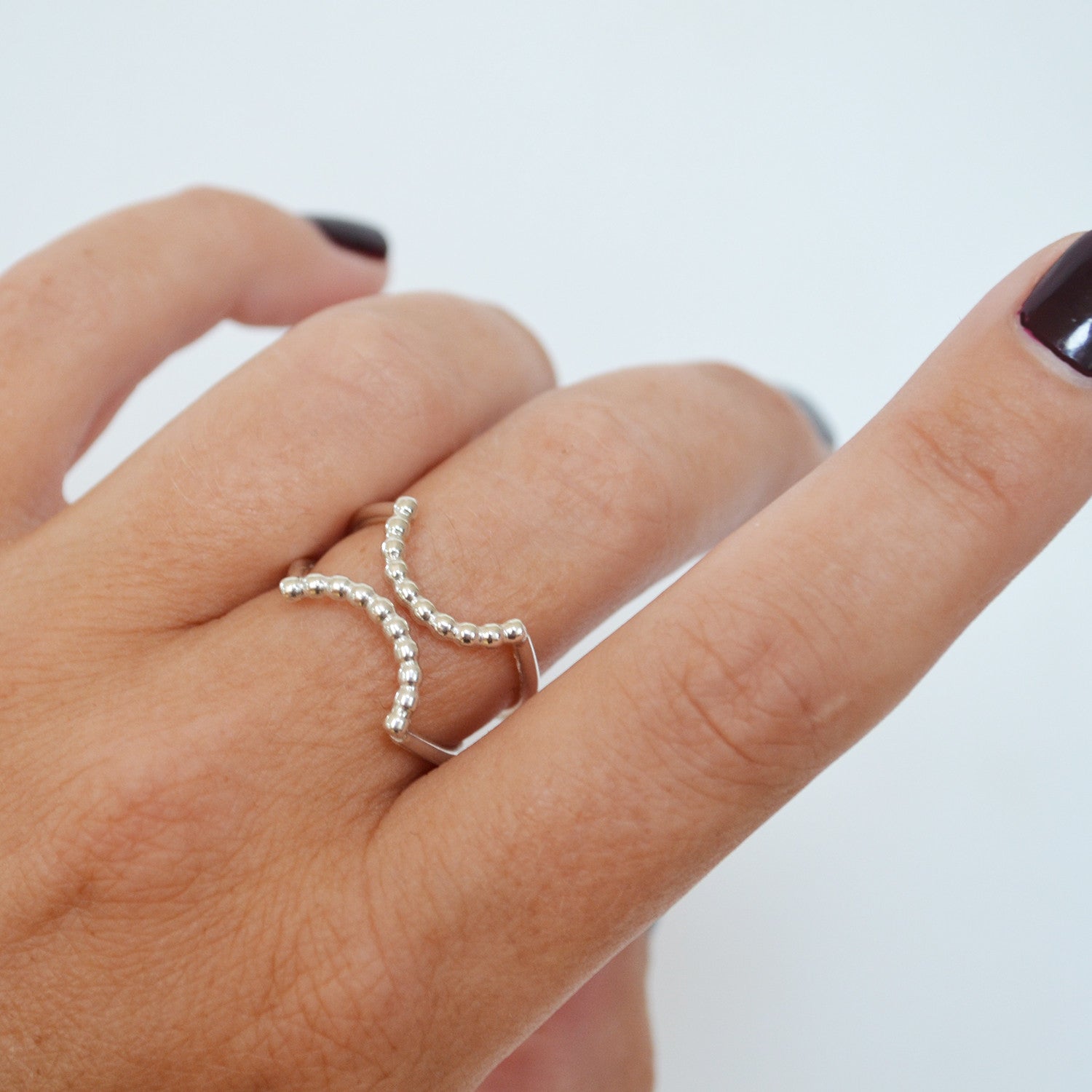 Beaded Curve Rings, Gold or Silver