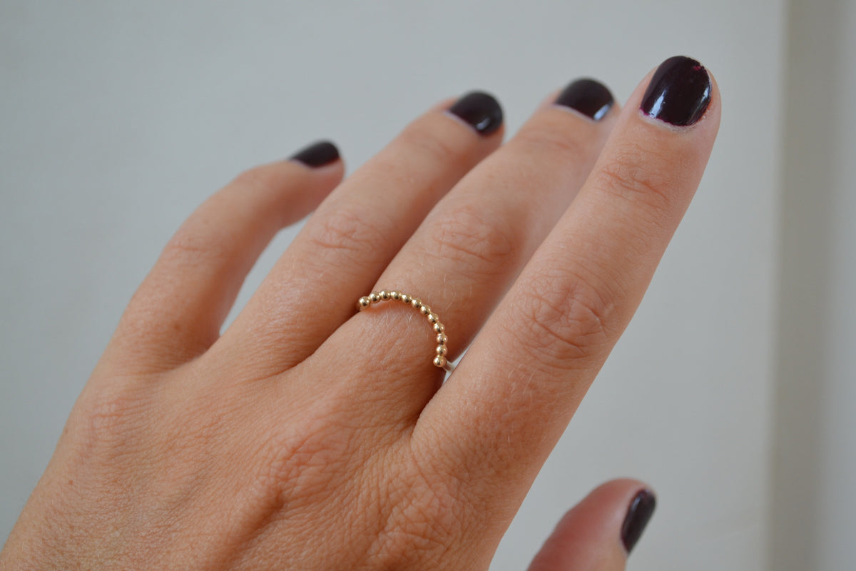 Beaded Curve Rings, Gold or Silver