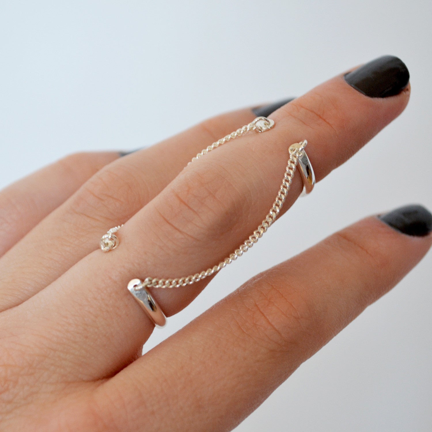 Buy Silver Joined Chain Double Finger Rings, Connected Single Chain Band  Rings Set, Stacking Chain Linked Knuckle Rings, Chain Handcuff Rings Online  in India - Etsy