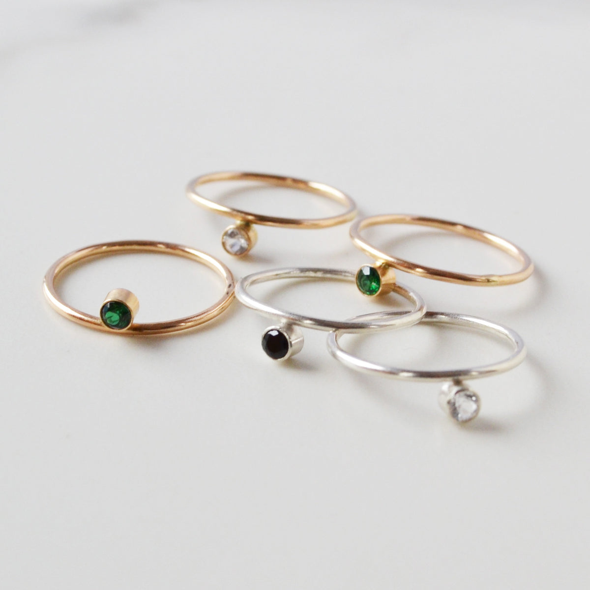 Offset Gemstone Stacking Ring Gold Silver