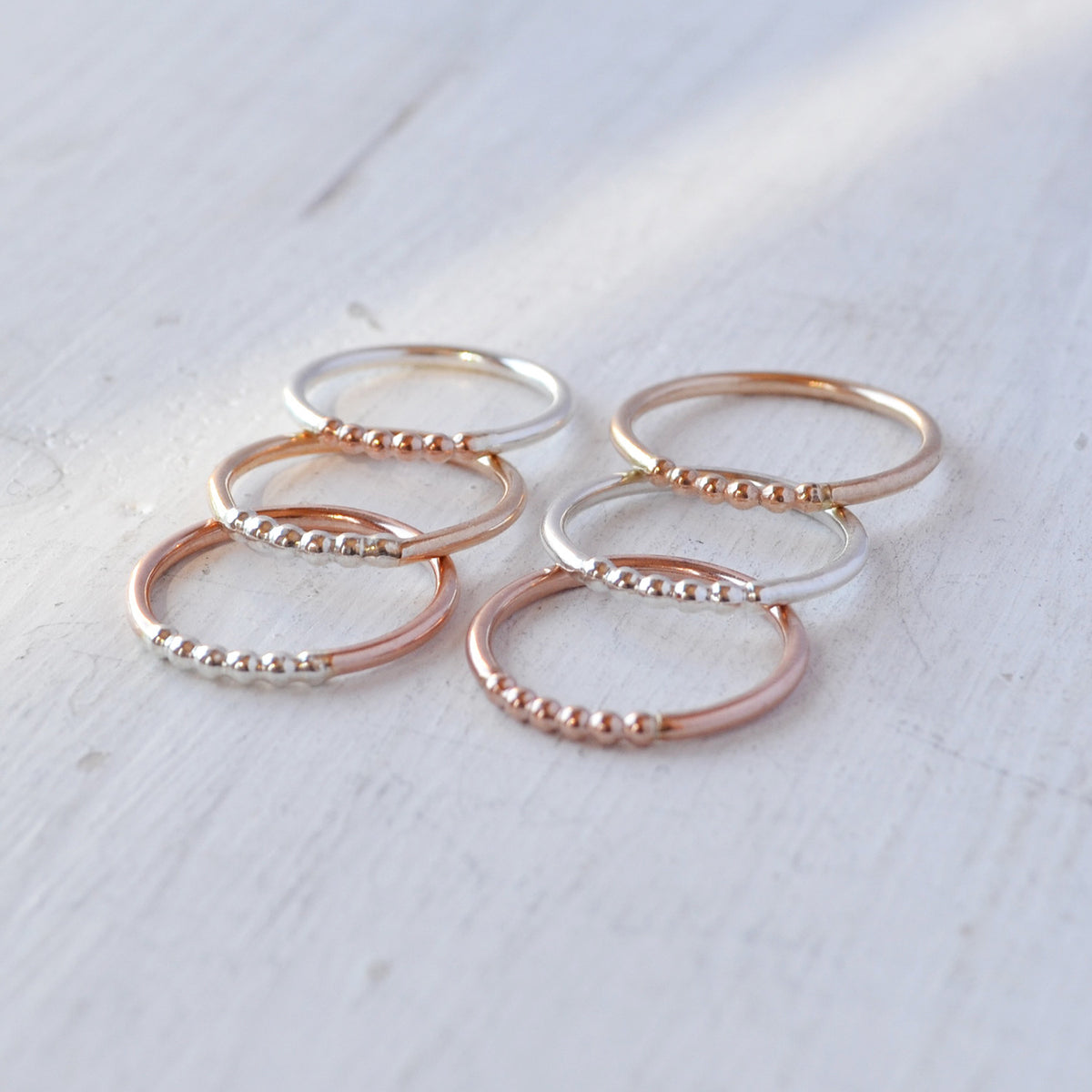 Beaded Accent Ring, Gold, Rose Gold, or Sterling Silver