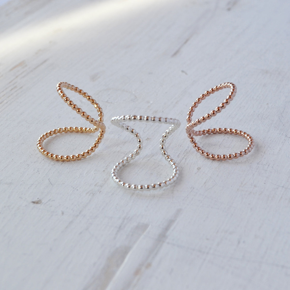 Beaded Double Knuckle Ring, Gold, Rose Gold, or Sterling Silver
