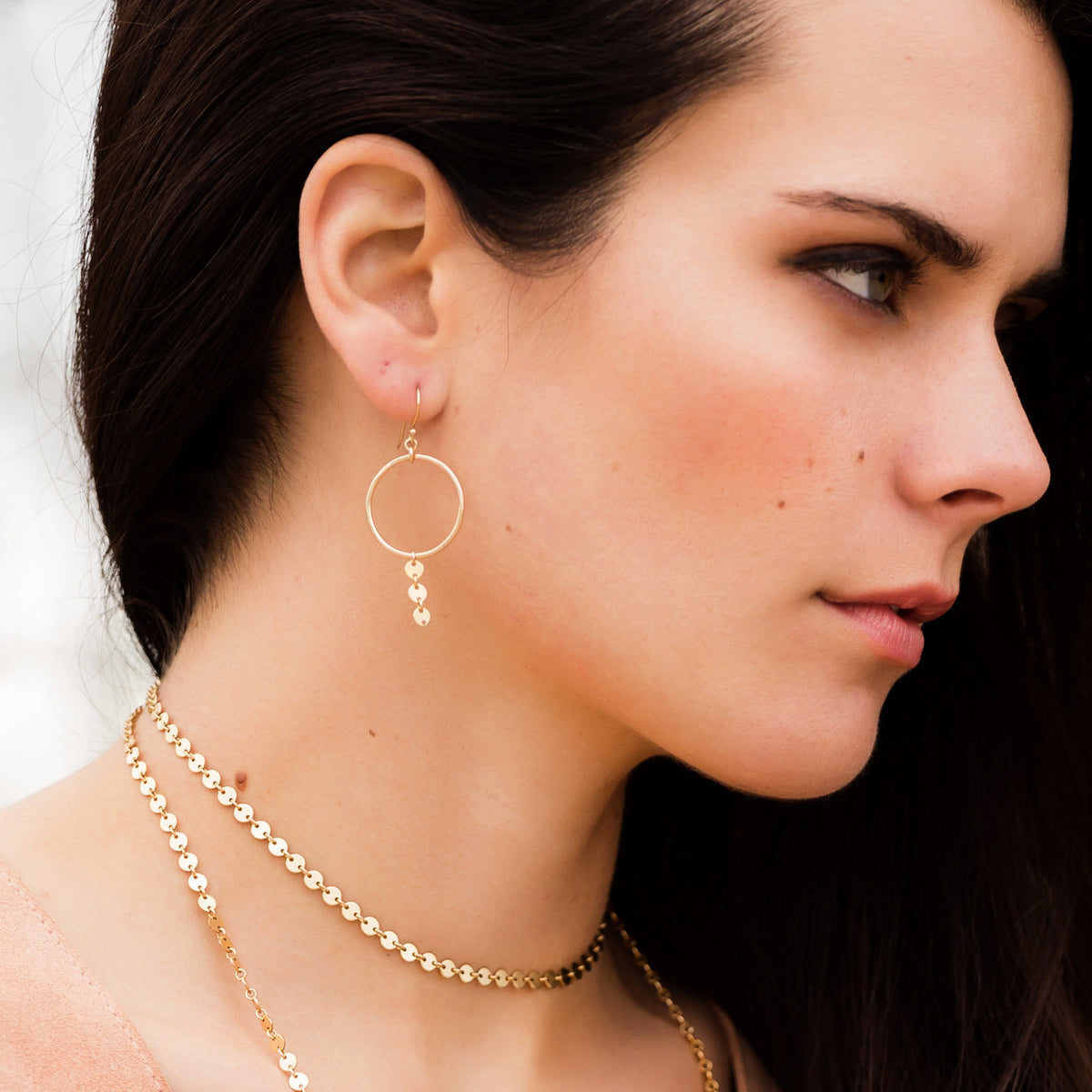 Disco Dangle Hoop Earring, Gold, Rose Gold, or Silver
