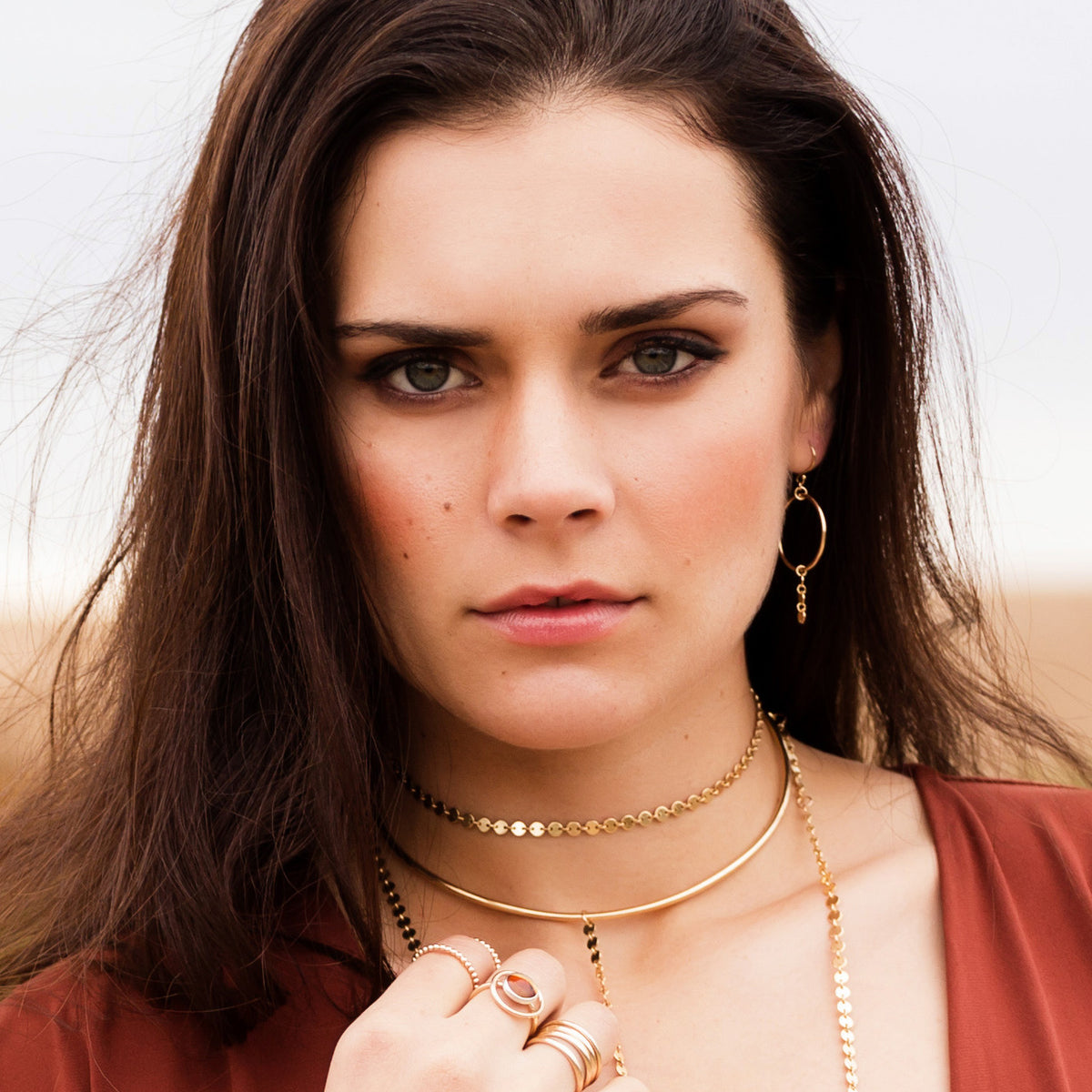 Disco Dangle Hoop Earring, Gold, Rose Gold, or Silver
