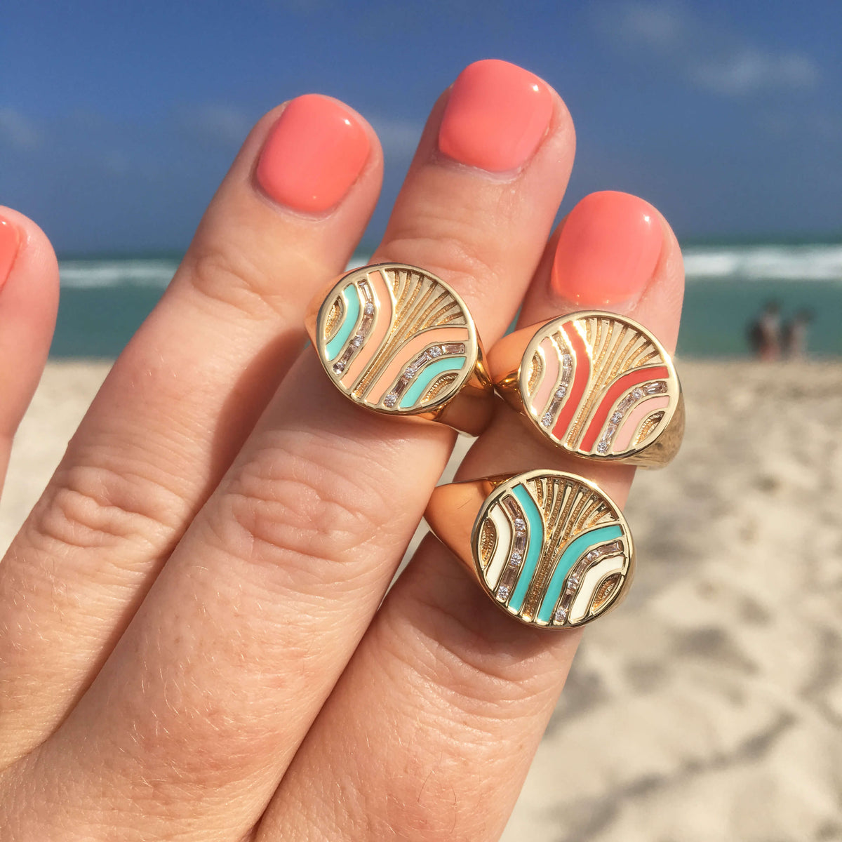 South Beach Signet Ring - Coral/Mint