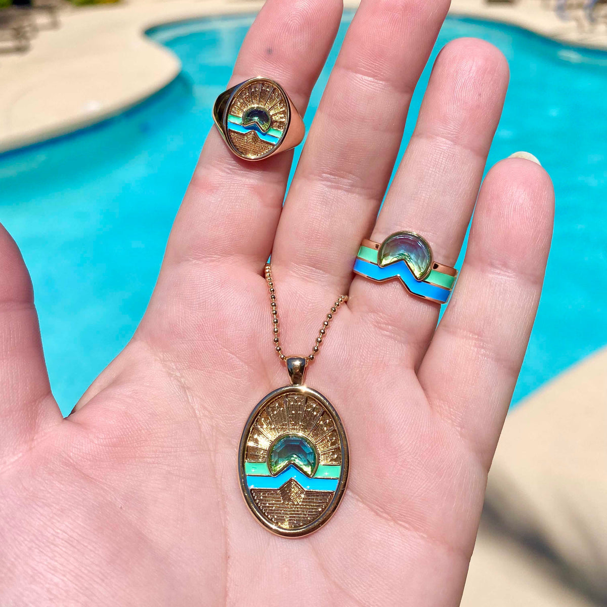 Tequila Sunrise Enamel Necklace - Sky