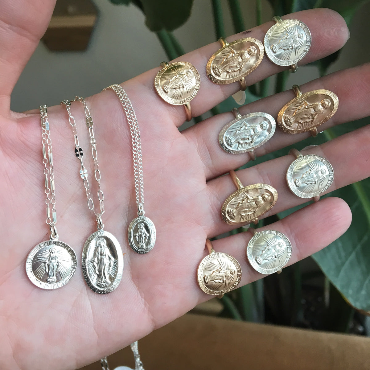 Small Virgin Mary Medallion Necklace, Gold or Silver