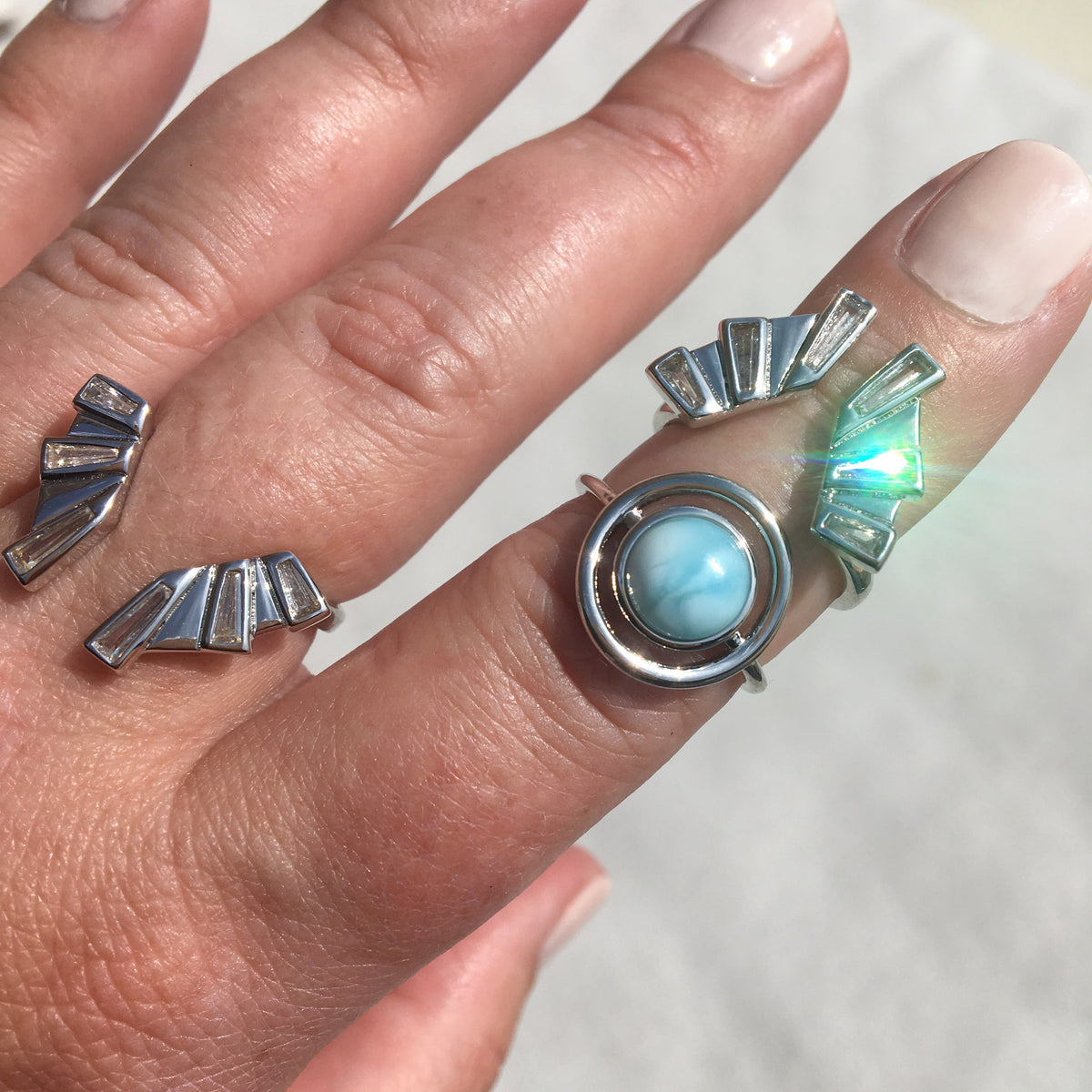 Eclipse Ring- Silver in Larimar