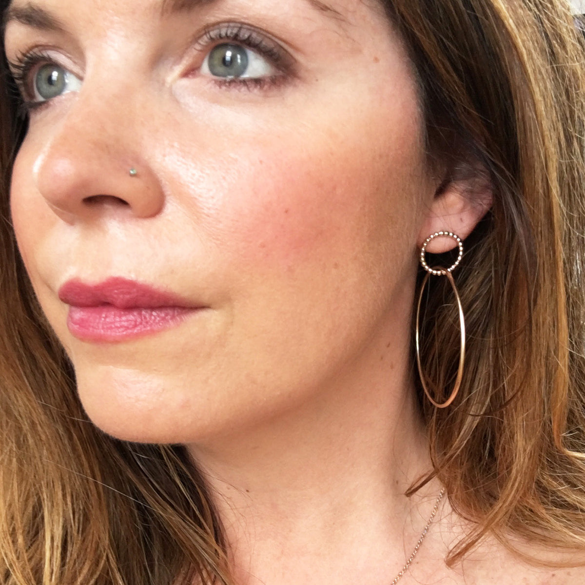 Beaded Double Hoop Earrings, Gold or Silver