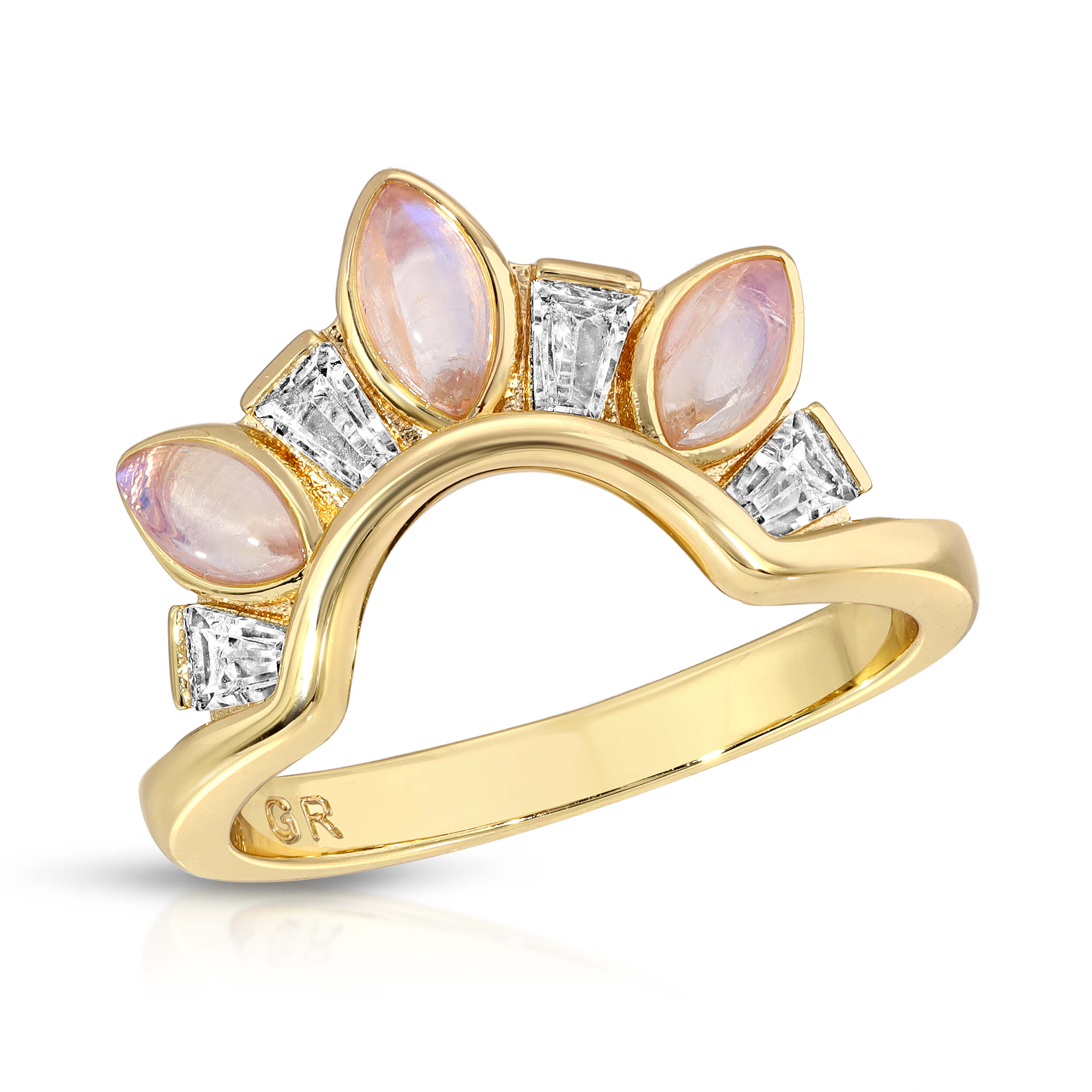 Seven Wonders Arc Ring - Rainbow Moonstone - Glamrocks Seven Wonders Arc Ring - Rainbow Moonstone - Glamrocks