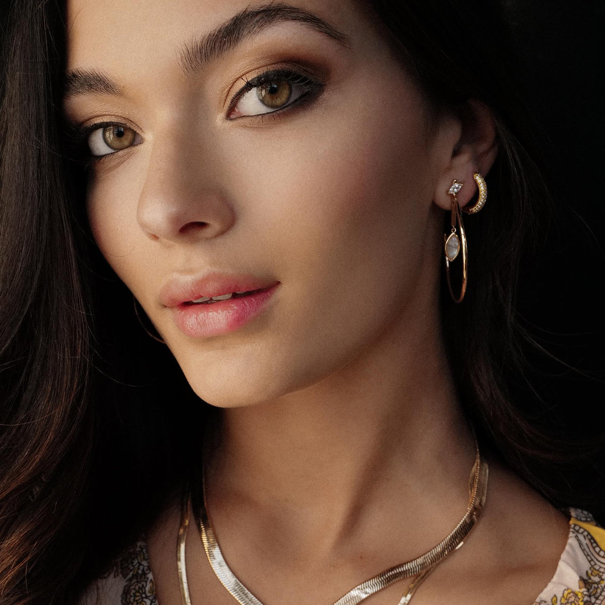 Marquise Dangle Hoops - Mother of Pearl