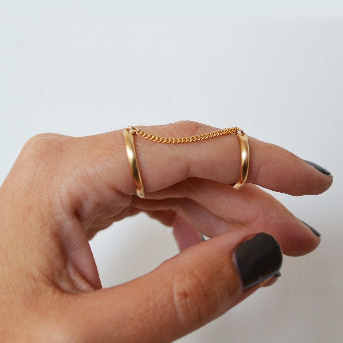 Double Chain Cuff Ring, Gold or Silver