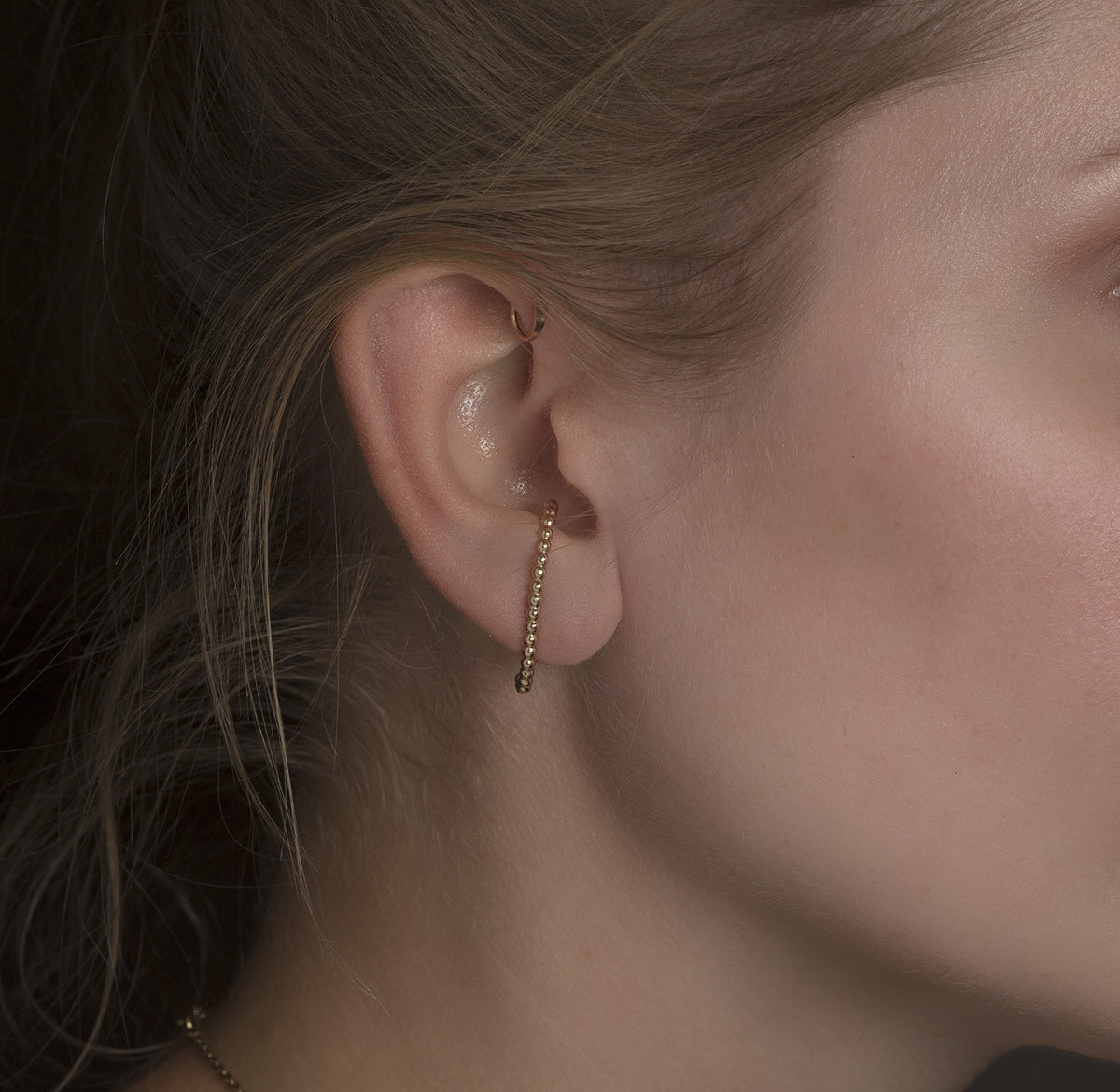 Beaded Ear Suspension Hoop, Gold, Rose Gold, or Silver